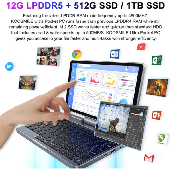 CRELANDER P8 Mini ordinateur portable de jeu 8 pouces écran tactile Intel Alder Lake N150 12GB DDR5 Windows 11 WiFi 6 petit ordinateur portable de poche – Image 14
