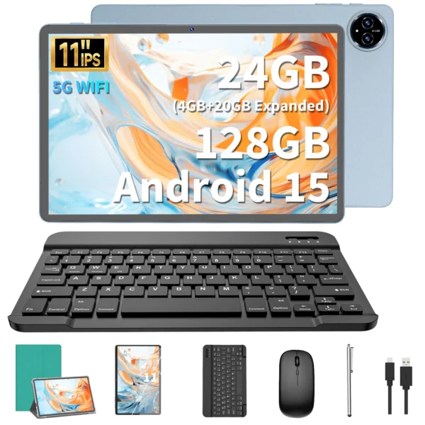 2025 Relndoo Tablette Android 15 11 pouces, 24 Go (4 + 20 élargies) RAM + 128 Go de ROM, écran IPS HD, WiFi 5G, processeur T615, GPS, type C – Image 10