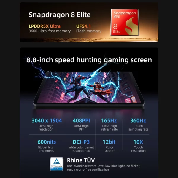 Lenovo Legion Y700 2025 Pad Gen 4 TB322FC onglet de jeu 256GB 512GB ROM Snapdragon 8 Elite 8.8 "165Hz affichage 7600mAh 68W tablette – Image 9