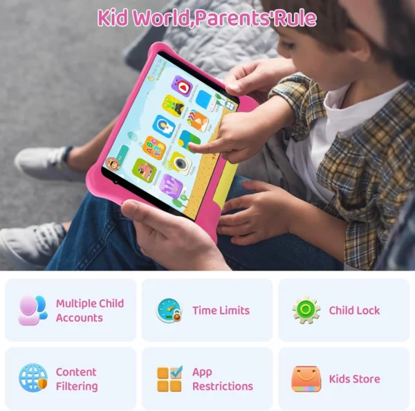 URAO enfants tablette 7 pouces Android 13 tablettes Quad Core 5GB RAM 32GB ROM 2500mAh double caméra Bluetooth WiFi contrôle Parental PC Pad – Image 5