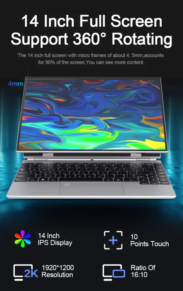 CRELANDER Ordinateur portable 2 en 1 avec écran tactile rotatif à 360 °, Windows 11, Intel N5105, 16 Go de RAM, 14 pouces – Image 11