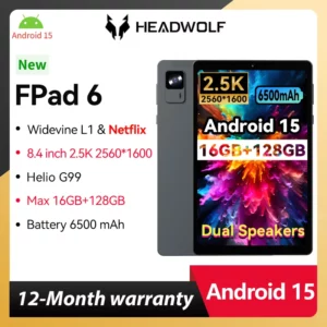 HEADWOLF FPad 6 8.4 pouces Andorid 14 tablette 8GB RAM 128GB ROM MTK G99 octa-core 4G SIM 6500 mAh batterie