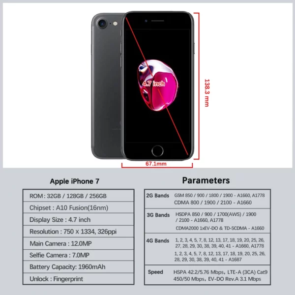 Apple-Téléphone portable iPhone 7Plus, 32 Go, 128 Go, 256 Go, Dean, 4.7 ", 5.5", IPS, LCD, 12MP, 4G Permanence, Façades, Core IOS, Original – Image 2