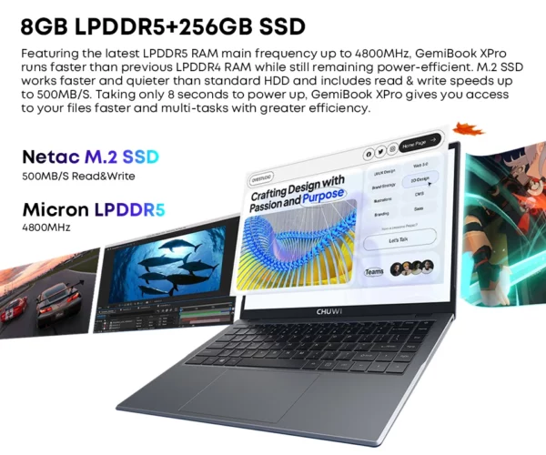 CHUWI-Ordinateur Portable GemiPleXPro, Processeur Intel N100, 600 GPU, Écran de 14.1 Pouces, 8 Go de RAM, 256 Go de SSD, avec Ventilateur de Refroidissement, Windows 11 – Image 14