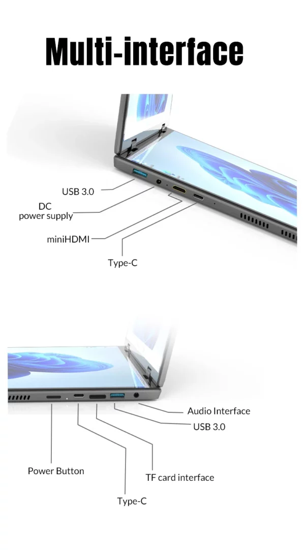 Crelander double écran ordinateur portable 14 + 14 pouces 2K écran tactile ordinateur portable Intel N95 CPU 360 degrés Flip Metal Shell 2 en 1 ordinateur portable – Image 18
