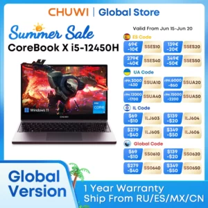 CHUWI CoreBook X Intel Core i5 12450H ordinateur portable de jeu 14 pouces 2160x1440 résolution 16GB RAM 512GB SSD WiFi6 Windows 11 ordinateur PC