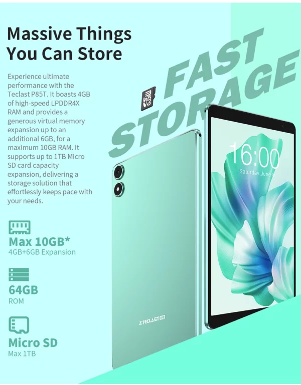 Teclast P85T Android 14 tablette 8 pouces IPS Max 10GB RAM 64GB ROM A523 8 cœurs Wi-fi 6 type-c tablette PC corps métallique 5000mAh type-c – Image 14