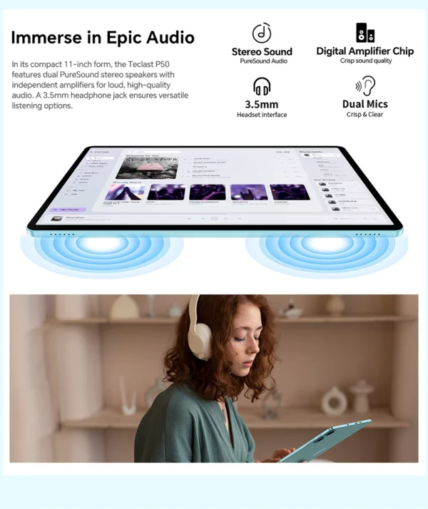 Teclast P50 2025 tablette Android 15 11 "IPS 90Hz 20GB(8GB + 12GB) RAM 128GB ROM T606 8 cœurs 7000mAh 4G LTE GPS Widevine L1 type-c – Image 20