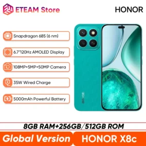 HONOR X8c – Smartphone Snapdragon 695, Version mondiale originale, écran AMOLED 6.7 pouces, 120Hz, batterie 5000mAh, Charge 35W, caméra 108MP