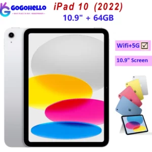 Apple-Tablette d'occasion déverrouillée d'origine, iPad 10 (2022) 10e Isabel, 10.9 pouces, 64 Go, WiFi, Cellular 5G, Face ID, 12MP, 95% similaire à neuf