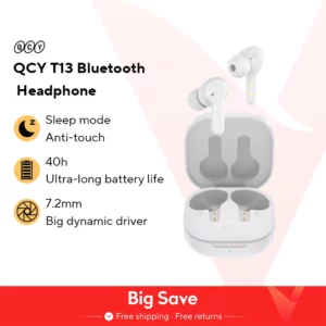 QCY-Écouteurs sans fil T13 ANC, Bluetooth 5.3, suppression active du bruit, écouteurs à charge rapide, faible latence, téléphone de sauna, 28dB, 0.068'