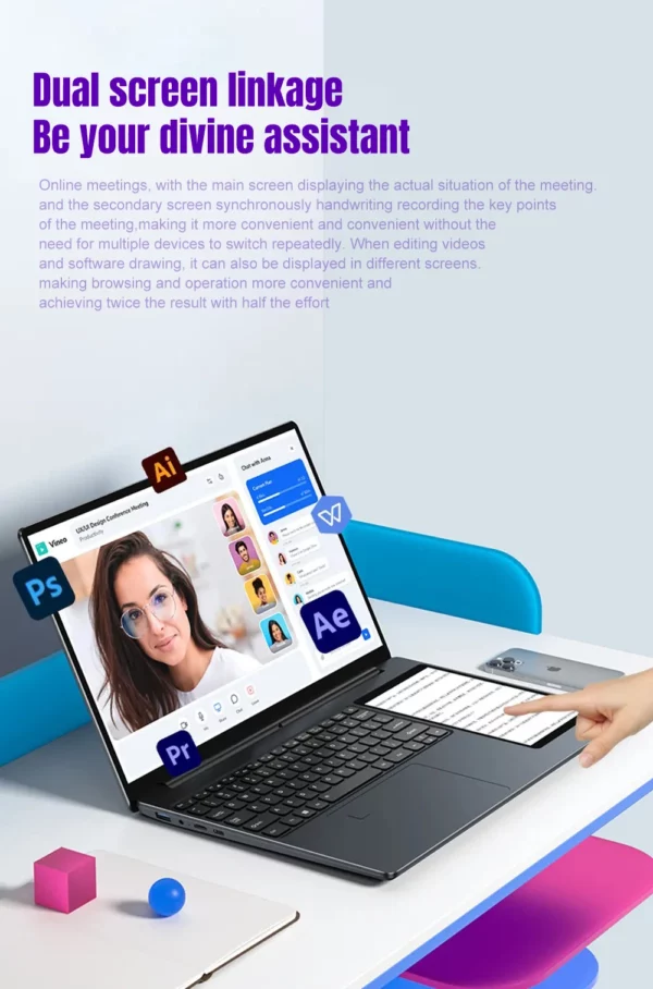 Crelander ordinateur portable Intel 15.6 "+ 7" Écran tactile 32gb RAM 1tb SSD rétroéclairé clavier ordinateur portable Windows 11 double écran – Image 12