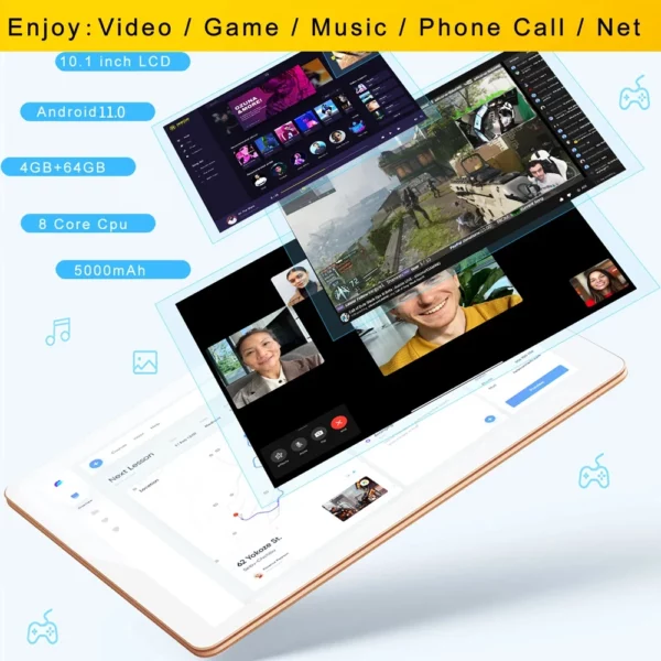 Tablette Android 11 de 10.1 Pouces, 4 Go + 64 Go, 3G, Appel Téléphonique, Touriste, EpiCard ou WIFI, Google Play, pour Ordinateur Portable, Nouveauté 2024 – Image 11