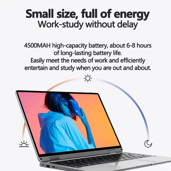 Ordinateur portable 11,6 pouces Intel Celeron N4020 360 °   Flips Écran tactile pour caméra HD 6 Go DDR4 2 To SSD 4500 mAH 2,8 GHz Tablette légère – Image 4