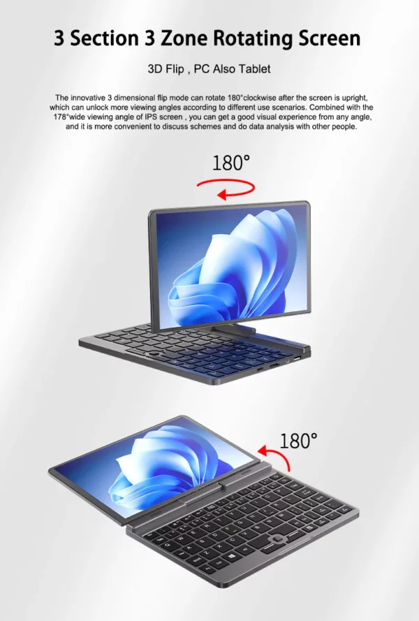 CRELANDER P8 Mini ordinateur portable 8 pouces écran tactile Intel lac N150 12GB DDR5 WiFi 6 2 en 1 ordinateur portable tablette PC ordinateur portable de poche – Image 13