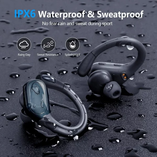 Écouteurs sans fil Bluetooth 5.3, avec bouton micro, contrôle du bruit, crochets d'oreille, casque étanche pour le sport – Image 13
