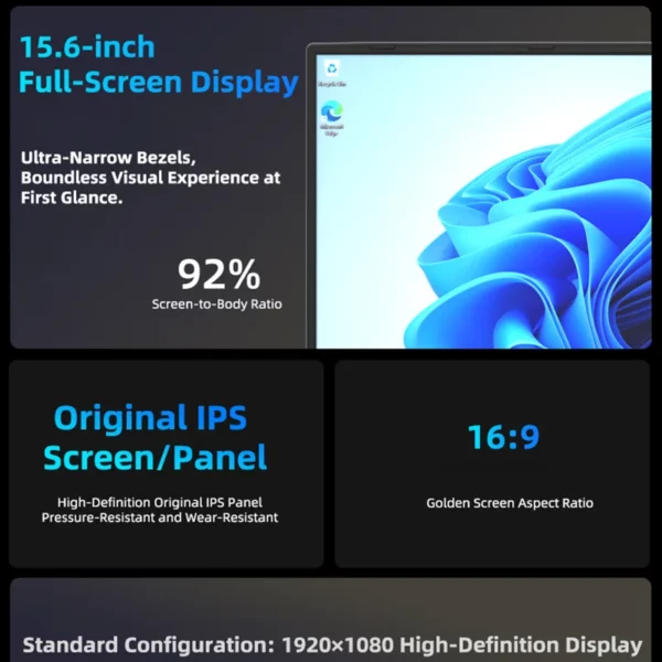 Ordinateur portable professionnel à reconnaissance faciale à double écran de 15,6 pouces + 7 pouces, RAW 32 Go SSD 2 To DDR4, 180 °   écran tactile haute définition rétroéclairé – Image 5