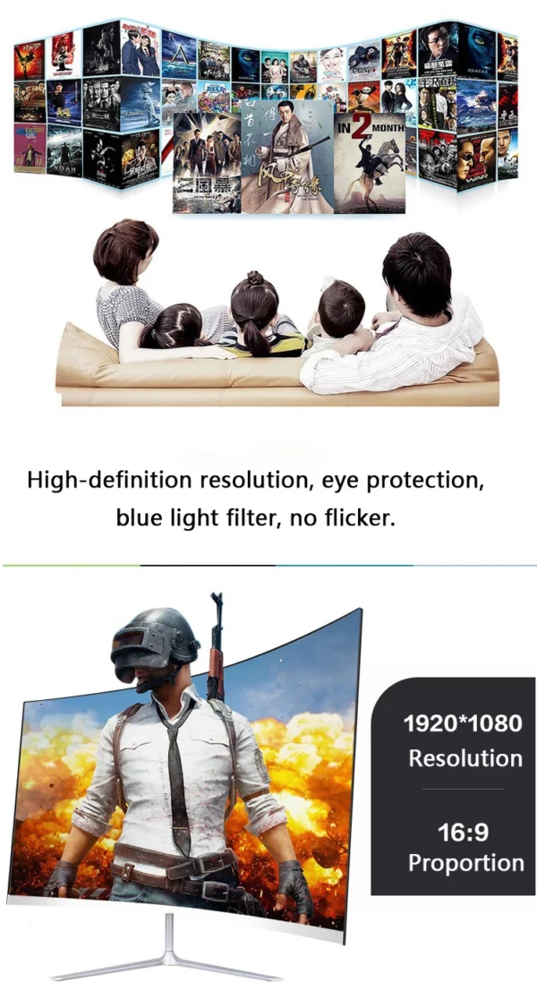 Écran LCD incurvé gaming HD 165 p, IPS, 24 pouces, 1080 hz, avec affichage de bureau, 1MS, HDMI – Image 16