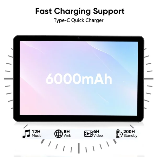 Tablette Android 14 CWOWDEFU, 10,1 pouces, Octa-core 8 Go de RAM 128 Go de ROM, 6000 mAh, Type-C, certifiée Google, Wifi6, caméras 5MP + 8MP, tablette PC – Image 4