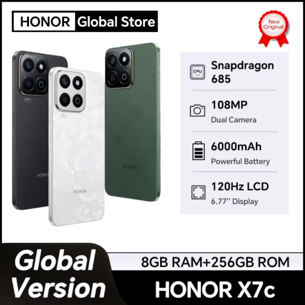 Nouveau HONOR X7c 4G Version mondiale 6.77 "120Hz écran LCD Smartphone 108MP double caméra 6000mAh grande batterie résistance aux chutes IP64