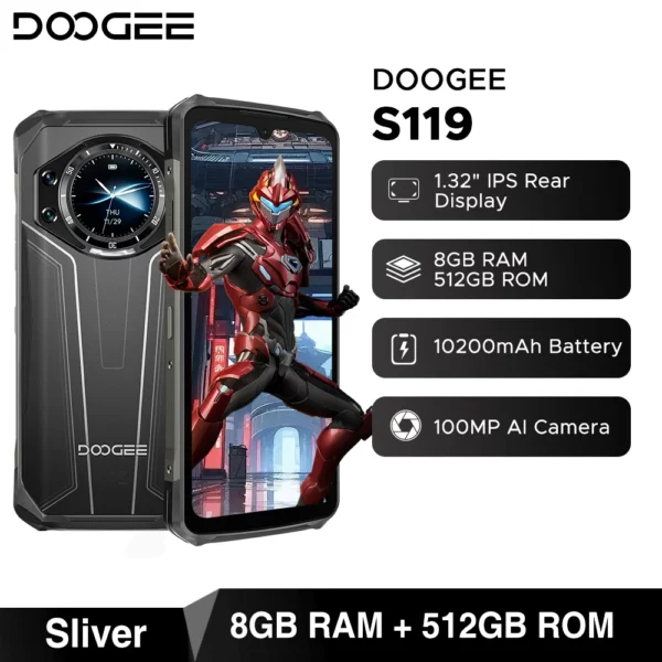 Doogee-Téléphone robuste S119, écran IPS FHD + 6.72 ", 8 Go, 512 Go, caméra principale AI 100MP, batterie 10200mAh, 33W, Android 14, NDavid, première mondiale – Image 8