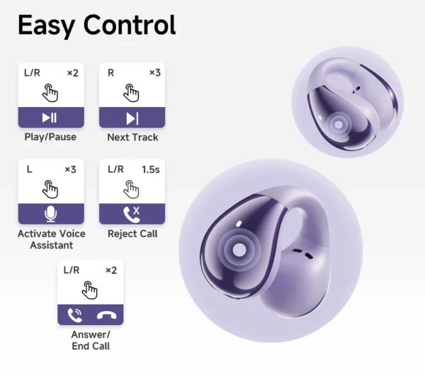 QCY Crossky C30 écouteurs sans fil Bluetooth 5.4 clip d'oreille TWS écouteurs de sport oreille ouverte clip d'oreille double connexion casque – Image 36