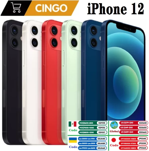 Apple iPhone 12 Face ID 6.1 "4G RAM 64GB/128GB/256GB ROM débloqué Smartphone écran OLED A14 puce bionique double caméras 12MP 12