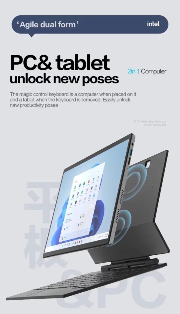 CRELANDER Ordinateur portable 2 en 1 , écran IPS 14 pouces (2240 ​​x 1440), processeur Intel 12e génération DDR4, SSD M2 16 Go/32 Go, Windows 11, tablette PC, ordinateur portable – Image 13