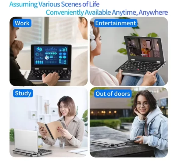 2025 Mini ordinateur Portable Micro ordinateur 7 pouces écran tactile Intel N100 16GB + 512GB IPS Netbook Win 11 Pro PC 2.0MP CAM – Image 18