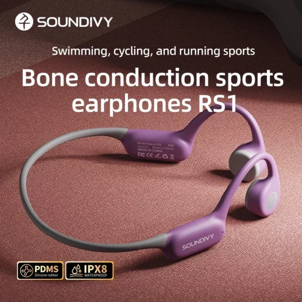 SOUNDIVY RS1 écouteurs à Conduction osseuse Bluetooth sans fil 32GB mémoire IPX8 étanche natation et course sport écouteurs