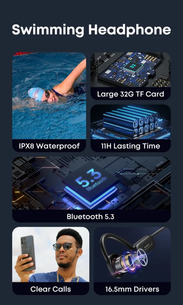 Xiaomi Mijia – écouteurs à Conduction osseuse, Bluetooth, micro sans fil, étanche IP68, lecteur MP3, Hifi, pour natation, 32 go – Image 12
