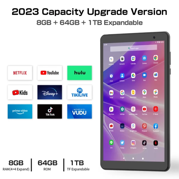 ITOM-Tablette Android 13 avec Wi-Fi, 8 Go de RAM, 4 + 4 Go de RAM, 64 Go de ROM,1 To de ROM, écran IPS 1280x800, batterie 5000mAh, caméra pour touristes, magasin – Image 13