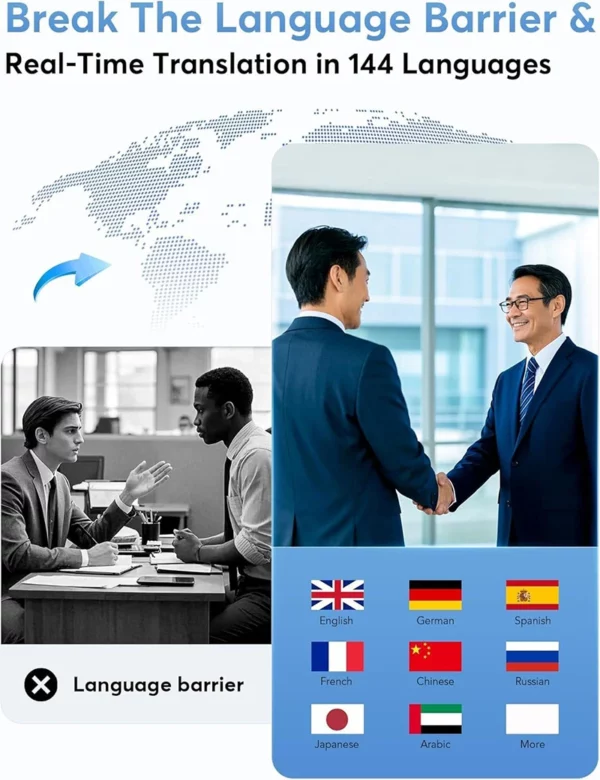 UYUXIO – écouteurs de traduction en temps réel, oreillettes de traduction de langue AI, 144 langues et Accents, oreillettes 3 en 1 OWS pour les entreprises – Image 13