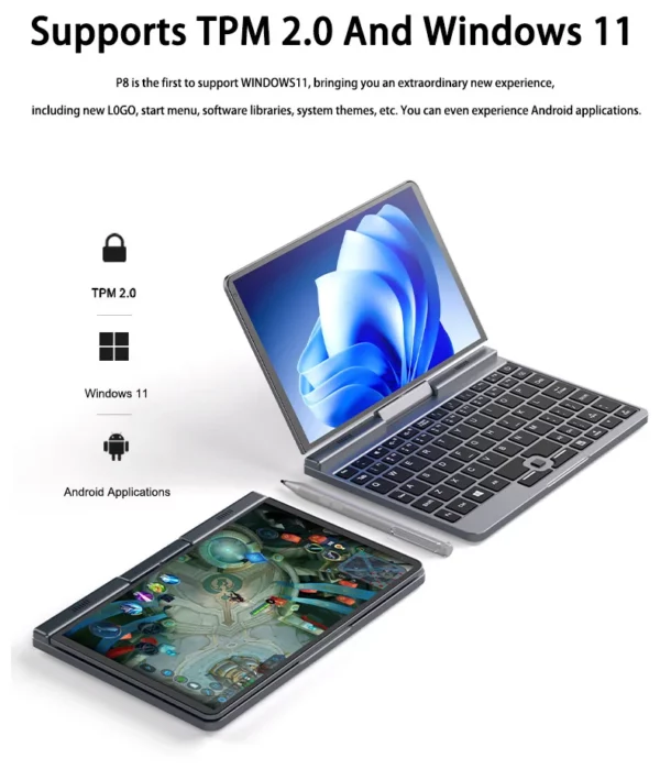 CRELANDER P8 Mini ordinateur portable 8 pouces écran tactile Intel lac N150 12GB DDR5 WiFi 6 2 en 1 ordinateur portable tablette PC ordinateur portable de poche – Image 20