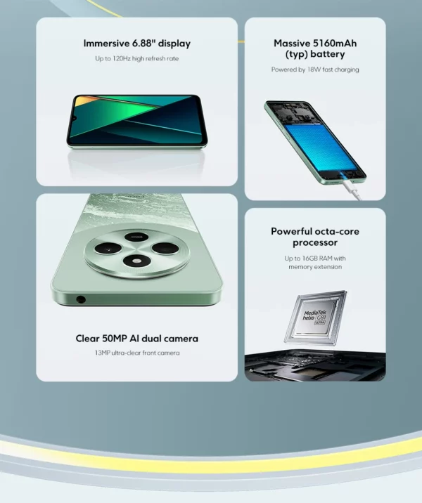 POCO C75 Global Version Smartphone NDavid 128 Go 256 Go 6.88 "Dot DstressDisplay Helio G81-Ultra 50MP Camera Massive 5160mAh Battery – Image 16