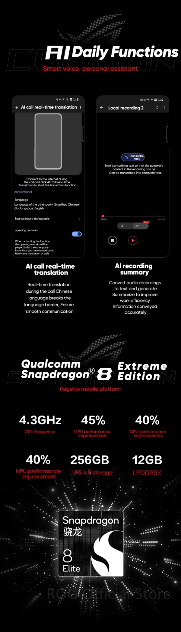 Première mondiale ASUS ROG Phone 9 5G Smartphone Snapdragon 8 Elite 6.78 ''185Hz AMOLED Display ROG 9 Pro 5800mAh NFC téléphone portable – Image 26