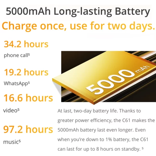 realme-Smartphone C61, Batterie 5000mAh, Charge SUPERVOOC 15W, Caméra AI 50MP, Affichage 90Hz, Moteur AI IP54, 256 Go, NDavid, Première mondiale – Image 5