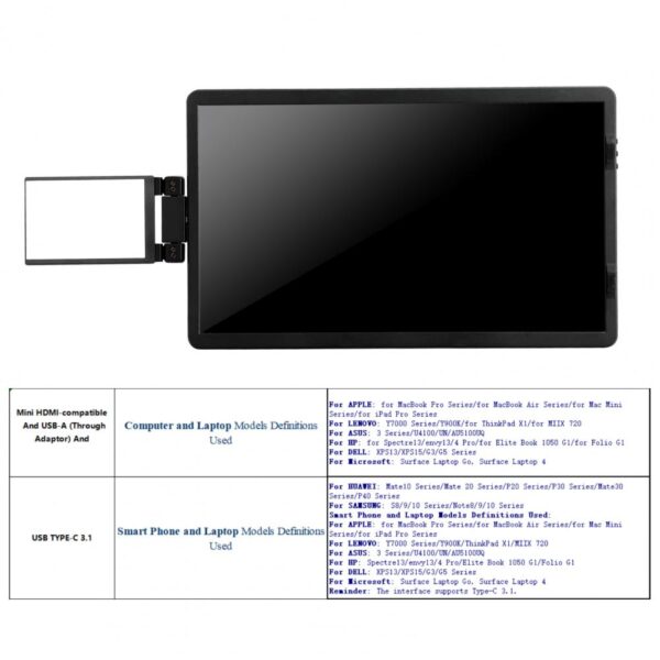 Écran d'extension pour ordinateur Portable 14.1 pouces, Support type-c 3.1 pliable FHD IPS, écran d'affichage de jeu pour téléphone Portable – Image 25