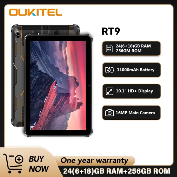 Oukitel RT9 tablette robuste tablette robuste 10.1 "écran HD 24GB RAM 256GB tablette étanche 11000mAh batterie Android 14.0 tablette PC