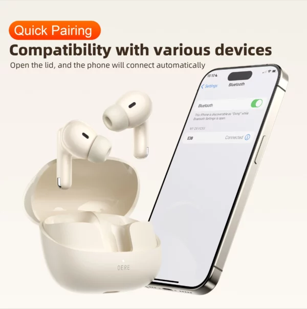 Écouteurs sans fil, QERE E38, nouveau TWS Bluetooth 5.3, Microphone HD, écouteurs HIFI, pilote 13mm, écouteurs étanches pour jeux à faible latence – Image 14