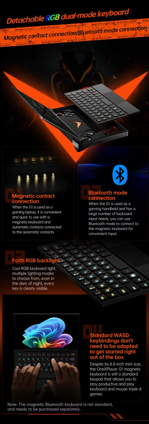 OneXPlayer G1 AMD Ryzen AI 9 HX 370 8.8 "Mini ordinateur portable de jeu jeux de bureau mobiles clavier double Mode PC Console de jeu portable – Image 16