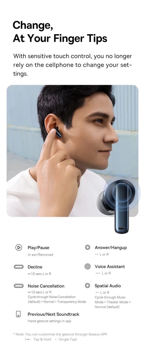 Baseus Bowie M2s -48dB ANC écouteurs sans fil Bluetooth 5.3 casque Audio spatial 3D qualité HiFi 0.038 "écouteurs à faible latence – Image 28