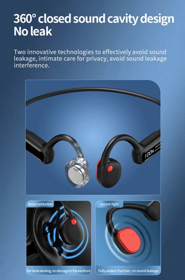 Écouteurs à Conduction osseuse, Bluetooth, sans fil, étanche IPX8, lecteur MP3, Hifi, crochet d'oreille, casque avec micro, pour la natation – Image 34