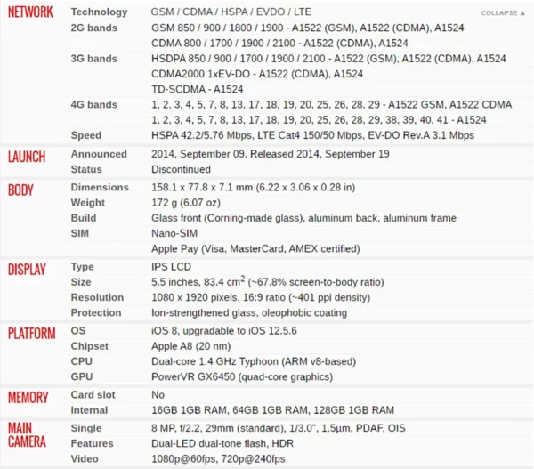 APPLE-Authentique smartphone iPhone 6 Plus de 16, 64 ou 5.5 Go débloqué, téléphone portable d'occasion, écran de 128 pouces, caméra 8MP – Image 11