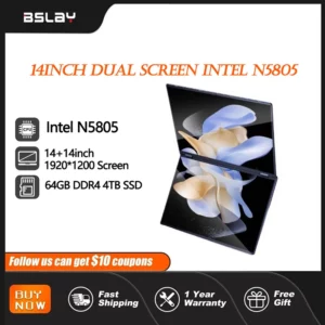 Ordinateur portable 14 pouces double écran tactile Intel Celeron N5805 8 Go de RAM 2 To SSD, caméra haute définition 4700 mAh portable 1920 * 1200