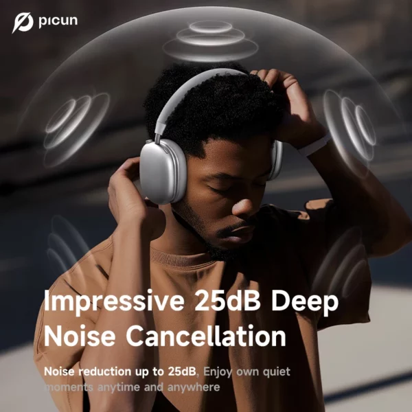 Picun F5 ANC casque sans fil Bluetooth 5.3 haute résolution Audio sur l'oreille casque 25dB annulation de bruit adaptative écouteurs 50H – Image 2