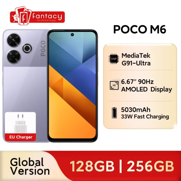 POCO M6 Smartphone Version mondiale Helio G91 Ultra 108MP caméra principale de qualité professionnelle 33W charge rapide batterie 5030mAh