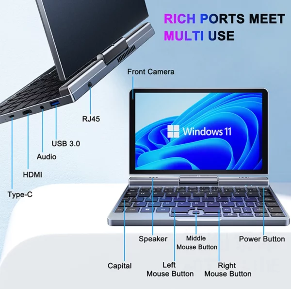 CRELANDER P8 Mini ordinateur portable de jeu 8 pouces écran tactile Intel Alder Lake N150 12GB DDR5 Windows 11 WiFi 6 petit ordinateur portable de poche – Image 10