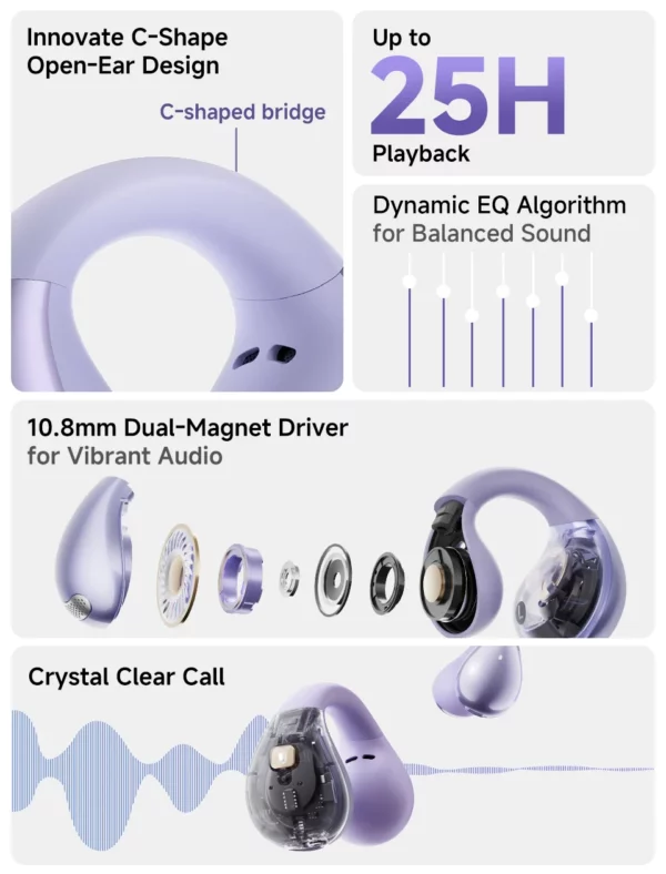 QCY Crossky C30 écouteurs sans fil Bluetooth 5.4 clip d'oreille TWS écouteurs de sport oreille ouverte clip d'oreille double connexion casque – Image 26