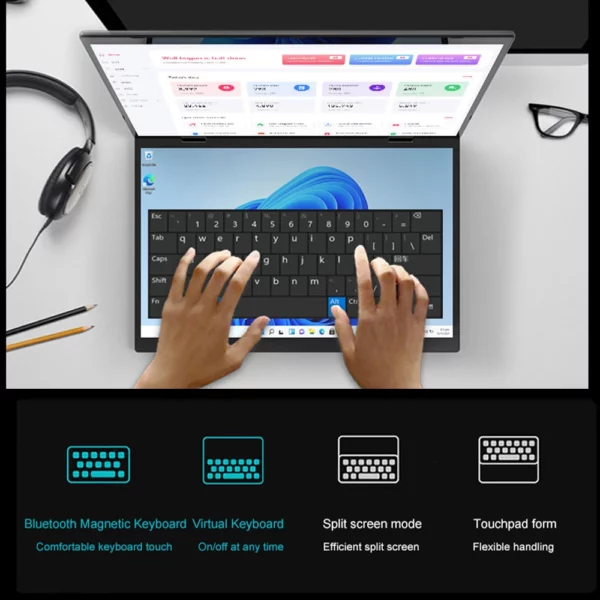 Crelander 14 "10.5" Yoga ordinateur portable Intel 12ème génération N95 processeur m2 SSD 2K double écran tactile ordinateur portable mini - ordinateur manuscrit – Image 5